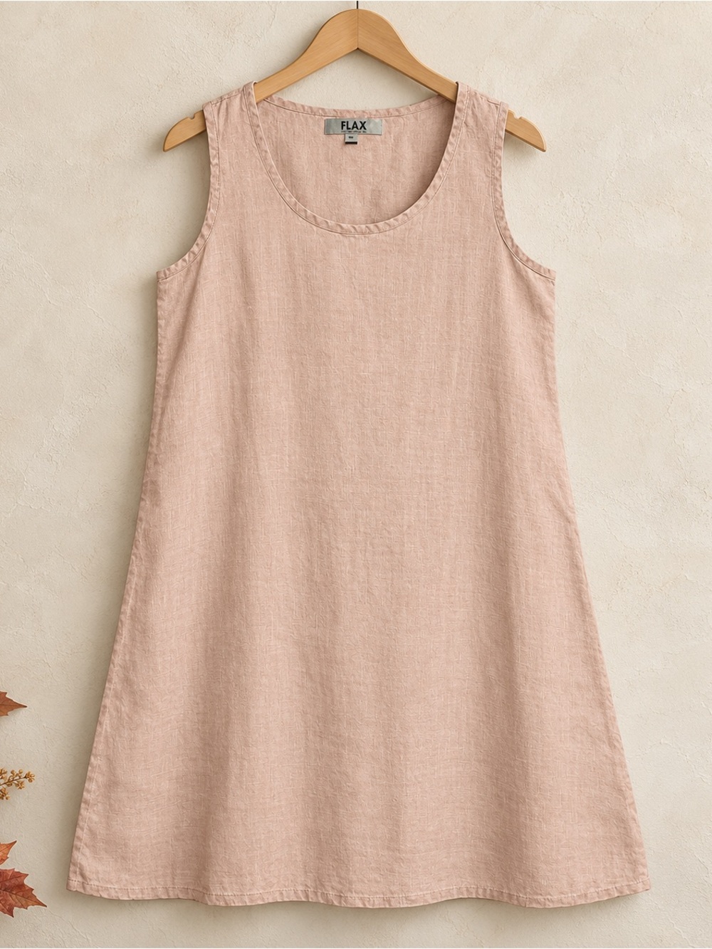Flax 100% Linen Sleeveless Dress in Soft Dusty Blush/Peach